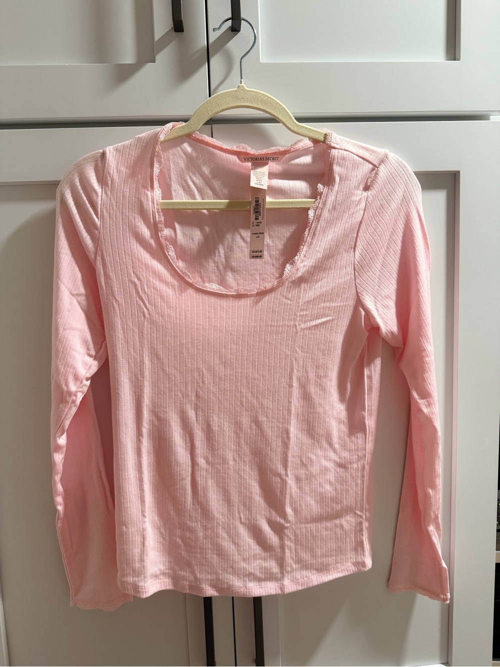 Victoria's Secret Pink Ribbed Scoop-Neck Long Sleeve Top and shorts Pajamas